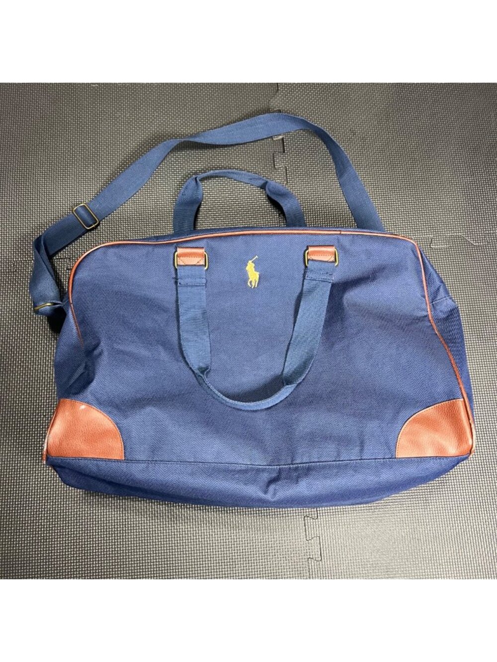 Ralph Lauren Blue Duffel Bag With Brown Accents Adjustable Strap & Embroidered L - Picture 1 of 5